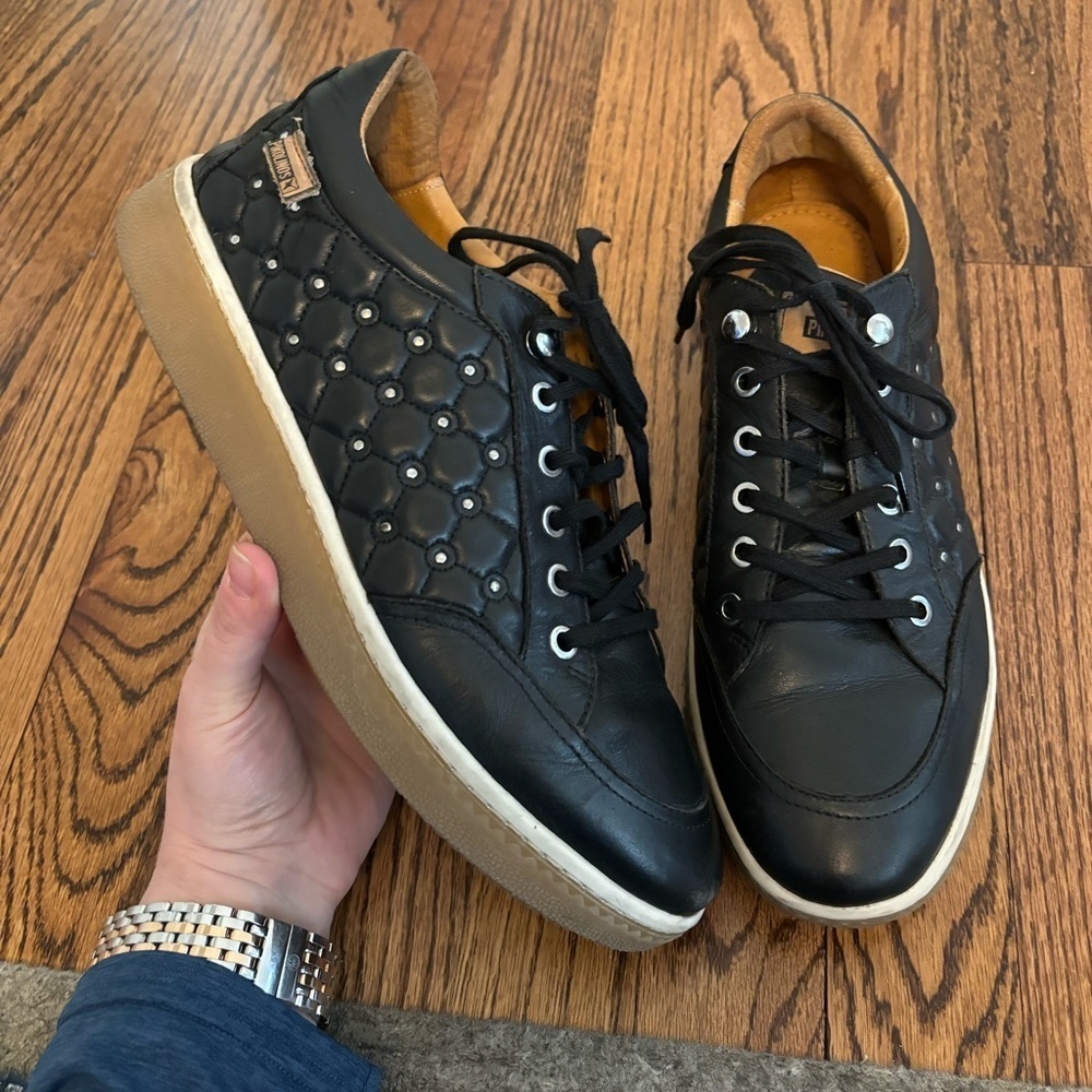 Pikolinos | Black Leather Studded Sneakers Lace-up Sz 42/11.5-12‎